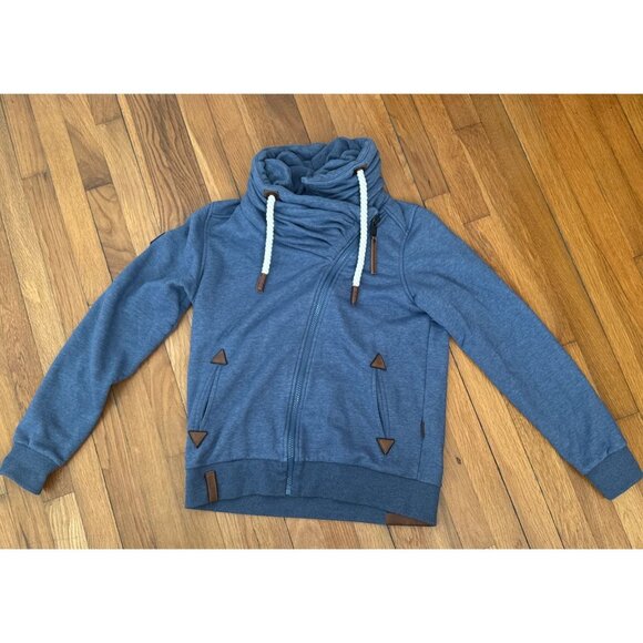 Naketano The Poets Choice Women's Cowl Neck Raglan Blue Zip Jacket Size M - Picture 1 of 10